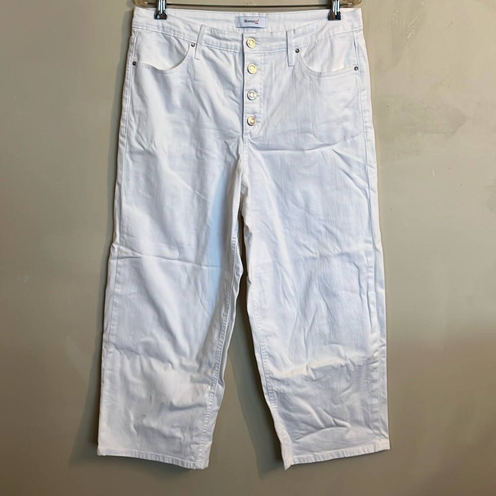 Skinnygirl High Rise Wide Leg Crop Button Fly Size 12 White Stretchy Jeans